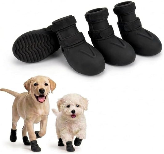 4 Pcs All-Weather Boots for Dogs – Waterproof Silicone Paw Protectors for Summer Heat, Winter Snow, Hiking Trails & Beach, with Easy-On Wide Cuff and Dual Security Straps Black XXL