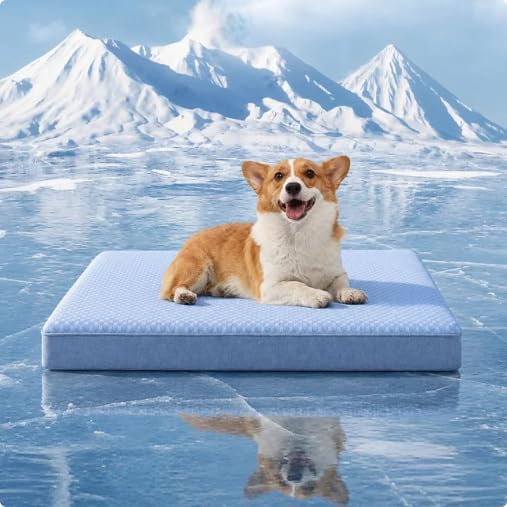 Cooling Dog Bed for Large Dogs, Orthopedic Memory Foam Dog Bed with New Cooling Fabric, Waterproof Washable Pet Bed for Crate, Non-Slip Cooling Pet Mat for Arthritic Dogs Up to 65Lbs, 35"x22"x3"