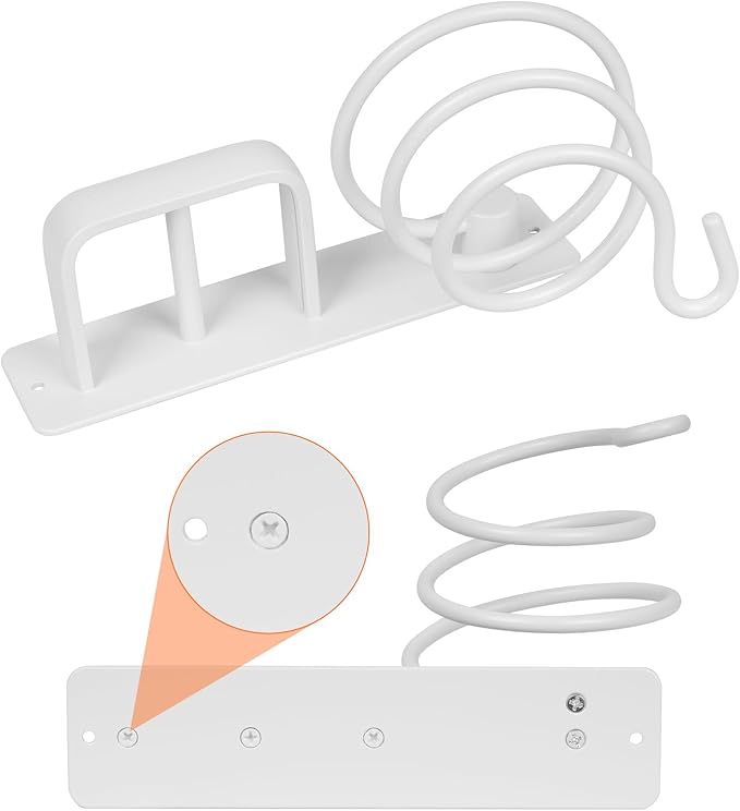 YUET Hair Dryer Holder Hairdryer Station Wall Mounted Shelf Bracket Straightener Stand Hanger Organizer Blow Storage with Cable Tidy Rack For Dressing Table Bathroom Aluminum Professional, White
