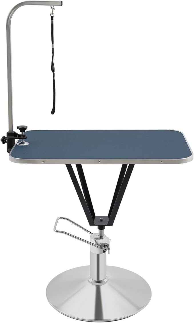 Hydraulic Pet Grooming Table with Adjustable Arms, 360 Degree Table Top Swivel Maximum Load 220 lbs Professional Pet Grooming Table, 34in Hydraulic (Blue,Rectangular)