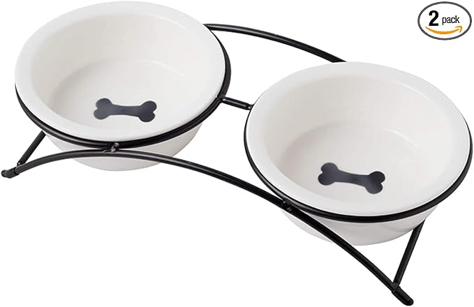 Cat & Dog Bowls - Ceramic Elevated Pet Raised Cat Food Bowls Set, 12 Ounce Small Dogs Bowls, Dishwasher Safe