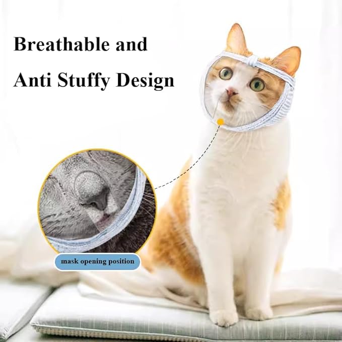 PENINSULA LOVE Breathable Cat Muzzle, Transparent Cat Mouth Cover, Anti-Biting, Adjustable Grooming Mask, Small/Medium, White