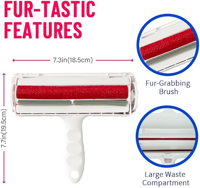Pet Hair Remover Bundle, Reusable Lint Roller & Pet Hair Remover for Laundry Cat & Dog Fur Remover Set for Laundry Couch, Carpet Bedding & Clothes (Red)