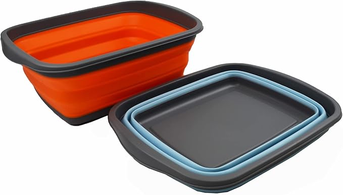 SAMMART 10L (2.6 Gallons) Set of 2 Collapsible Tub - Foldable Dish Tub - Portable Washing Basin - Space Saving Plastic Washtub (Sea Angel + Orange, 2)