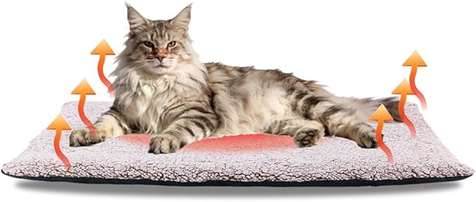 AIO Heated Cat Bed Self Warming Pet Bed Heating Mat Advanced Extra Warm Thermal Pet Pad for Outdoor Pets with Removable Cover Washable Non Electric Self Warming Cat Bed Brown 19.7"*27.6"