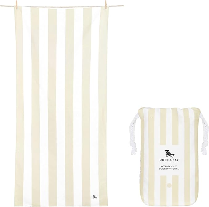 Dock & Bay Beach Towel - Quick Dry, Sand Free - Compact, Lightweight - 100% Recycled - Includes Bag - Cabana Light - Bora Bora Beige - Large (160x90cm, 63x35)
