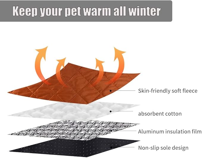 Washable Anti-Slip Kennel Mat for Medium Small Dogs and Big Cats Kennel pad Crate Pad Heated Cat Bed Self Warming Non-Electric Pet Warming Pad Brown 13.75 * 19.69inch