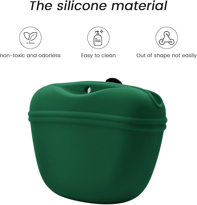 AUDWUD Silicone Dog Treat Pouch,with Dog Training Clicker,Clip on Portable Training Container,Convenient Magnetic Buckle Closing and Upgraded Waist Clip for Enhanced Stability