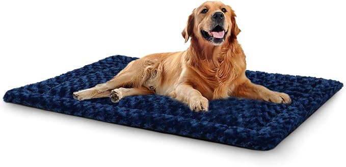 Washable Dog Bed Reversible Dog Beds for Crate Soft Fluffy Kennel Pad Anti-Slip Pet Sleeping Mat for Large Jumbo Medium Small Dogs (Blue, 42.00" x 28.00" x 1.50")