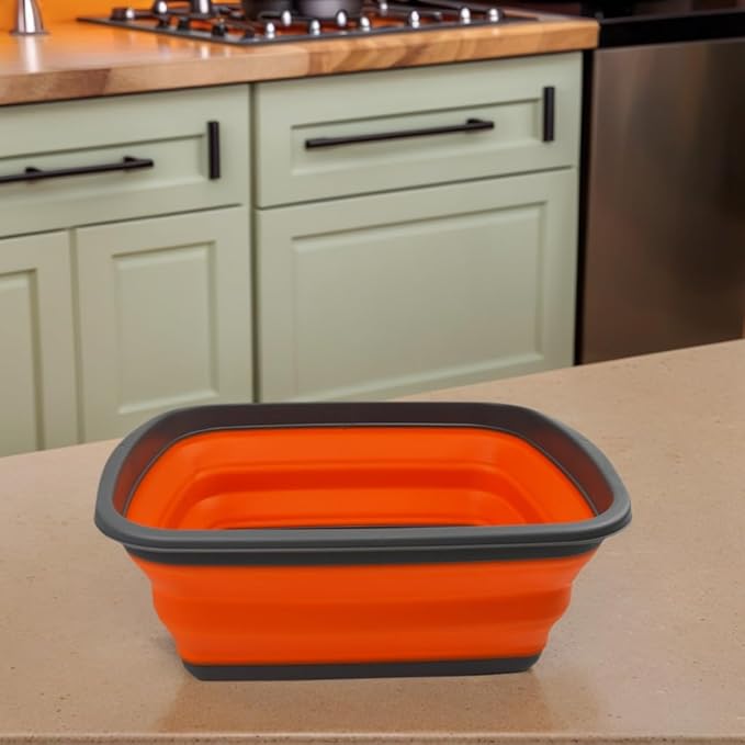 SAMMART 10L (2.6 Gallons) Set of 2 Collapsible Tub - Foldable Dish Tub - Portable Washing Basin - Space Saving Plastic Washtub (Sea Angel + Orange, 2)