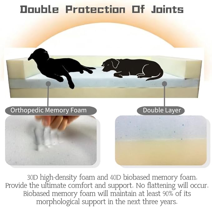 XX-Large 7 Inch Solid Orthopedic Memory Foam Dog Bed for Arthritis Relief & Hip Dysplasia - Bolster Couch Style with Premium YKK Zipper Waterproof Washable Cover for Senior Dogs 100-200lbs