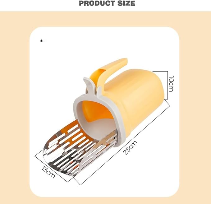Cat Litter Scoop, Large Capacity Mess-Free Cat Litter Scooper with Bags, Spill-Proof Kitty Box Sifter, Bin Doubles as Scoop Holder (Yellow)