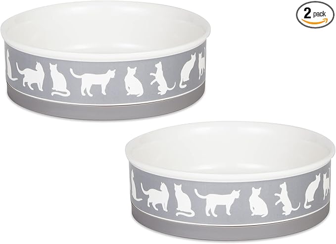 Bone Dry Ceramic Cat Bowls, Microwave & Dishwasher Safe, Large Set, 7.5x2.4, Gray, 2 Count