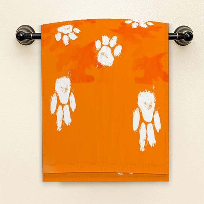 2 PCS Cat Dog Paw Hand Towels Lovely Animals Paw Prints Orange Soft Microfiber Hand Towel for Bathroom Kitchen Yoga Gym Decorative Towels 13.8"X29.1"