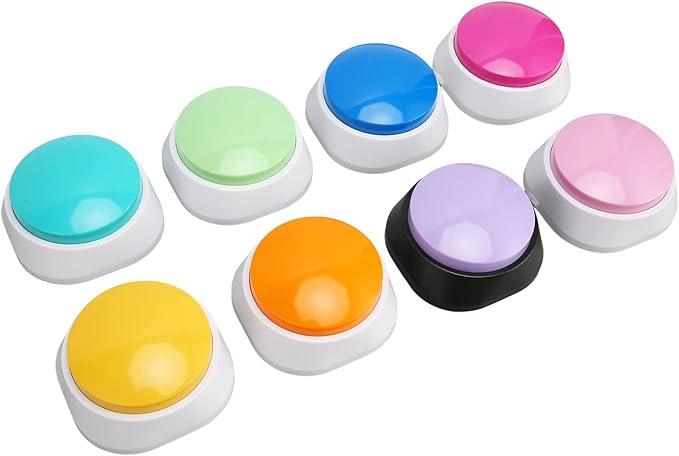 Asixxsix Dog Talking Buttons, Voice Recordable Up to 30 Seconds Pet Training Buttons, Programmable Speech for Dogs with 8 Colors Stickers for Dogs Cats