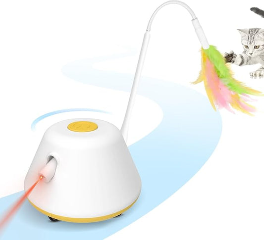 3-in-1 Cat Laser Toy, Cat Toys for Indoor Exercise Electric Automatic Moving Cat Laser Toy,Indoor Exercise Kicker, Random Trajectory 3 Moving Modes with 3pcs Hanging Feather USB Rechargeable