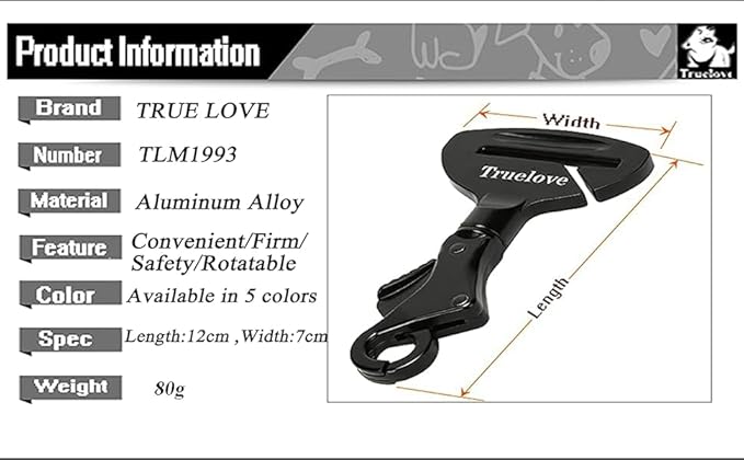 Truelove Lightweight Dog Car Seatbelt Safety Buckle Lock, Dog Seat Belt for Car, Fit Dog Car Harness/Collar for Small, Medium, Large Dogs