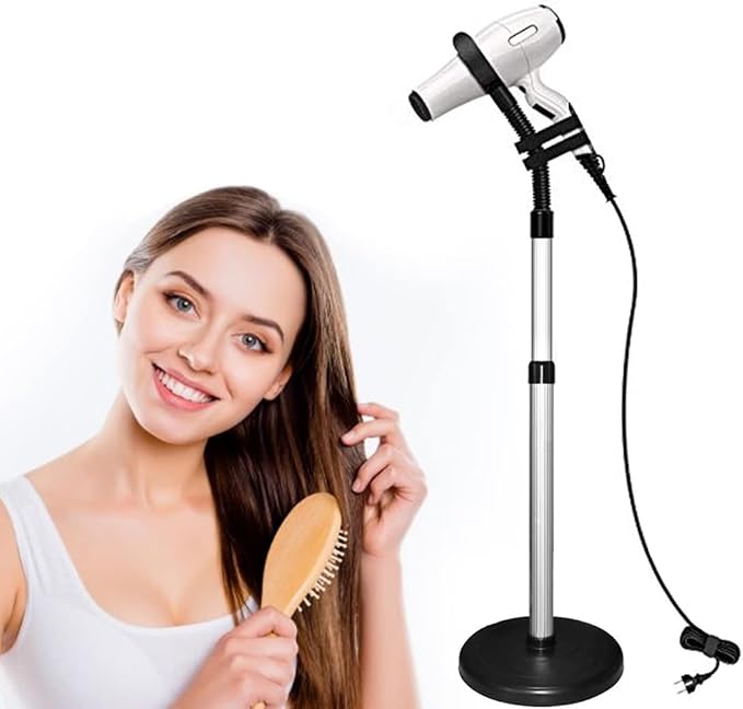 LUEXBOX Hair Dryer Stand, 360 Degree Rotating Lazy Stand with Heavy Base, Hands-Free Blow Dryer Holder, Adjustable Height Holder