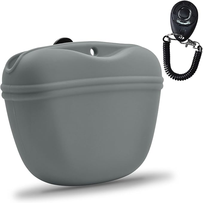 AUDWUD Silicone Dog Treat Pouch,with Dog Training Clicker,Clip on Portable Training Container,Convenient Magnetic Buckle Closing and Upgraded Waist Clip for Enhanced Stability