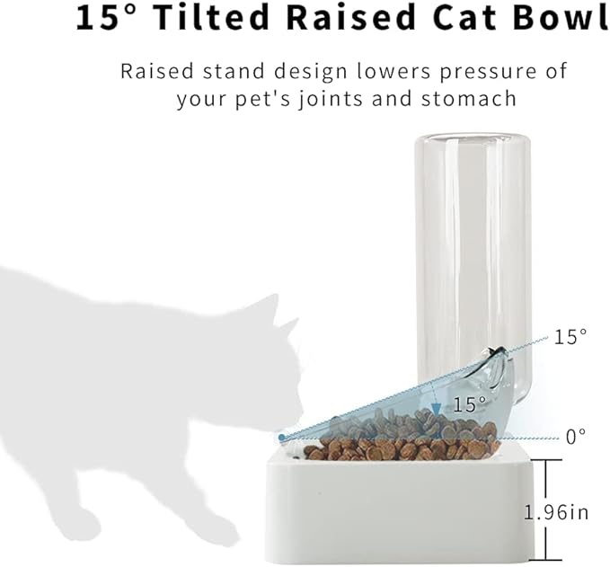 Marchul Double Elevated Dog Cat Bowl, Pets Water and Food Bowl Set, 15° Raised Tilted Dishes Indoor for Kitten, Puppies, Small or Medium Size Dogs Cats