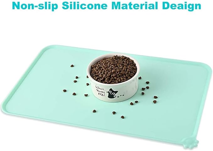 Silicone Dog Cat Bowl Mat，Waterproof Slip Resistant Silicone Pet Feeding Mat，Anti-Slip Pet Bowl Mats Cats and Dogs Food Water Placemat Tray，Raised Edges to Prevent Water Spills on Floor (Grey)