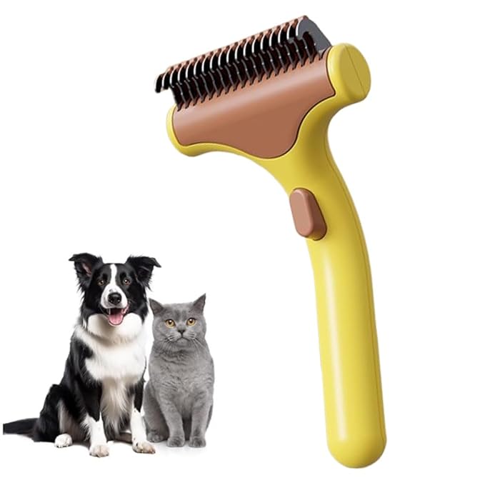 Professional Deshedding Tool for Dogs Cats, 2026 Upgrade Pet Grooming Rake, Extra-Wide Deshedding Dog Brush Pet Hair Remover Tool for Short Long Haired Remove Tangles, Knots, Mats (Yellow)