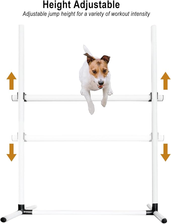 Dog Agility Jump Training Kit, Adjustable Hurdle Set with Storage Bag, Easy Setup Indoor Outdoor Obstacle Course Equipment for Dogs