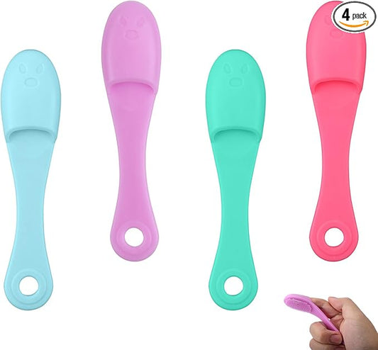 4 Pcs Cat Chin Brushes, Soft Silicone Manual Facial Cleansing Scrubber Cats Chin Cleaner Dog Finger Toothbrush Pet Tooth Brush with Improved Design for Dogs Cats Puppies Chin Cleaning Dental Care