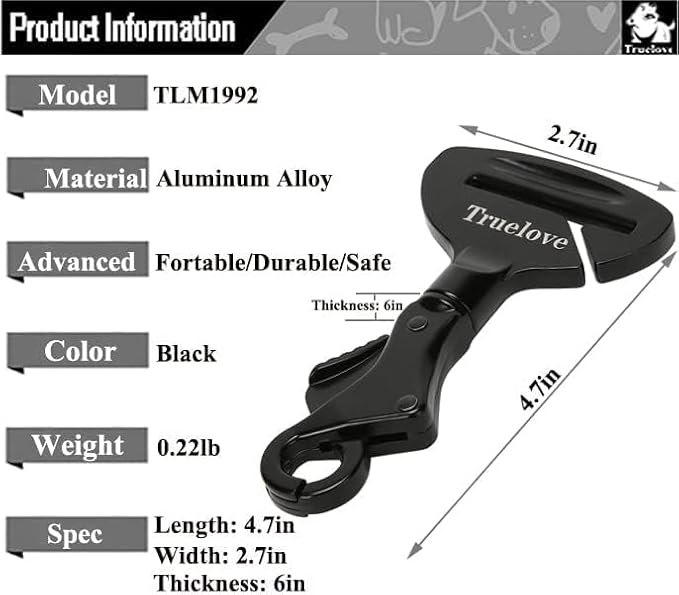 Truelove Vehicle Seat Belt Safety Buckle Lock, Dog Seat Belt Clip Universal Dog Car Restraint - Dog Seatbelt Lock - Portable Vehicle Seatbelt Harness for Pet Car Travel (Purple)