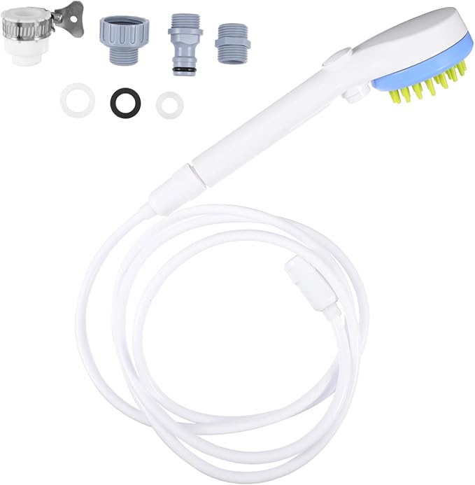INOOMP Pet Shower Scrubber Brush with Massage Function and Hose Sprinkler for Bathing Dogs and Cats of All Hair Lengths Comfortable Grooming Tool for Pets