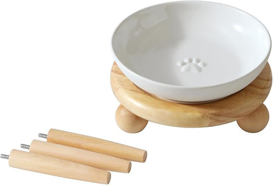 Havniva Cat Bowls Elevated 5.6” Ceramic Cat Bowl with Stand Whisker Friendly Shallow Cat Dishes, Cat Food & Water Bowl Set with Two Heights Options, Anti-Slip Raised Cat Food Bowl for Kitten