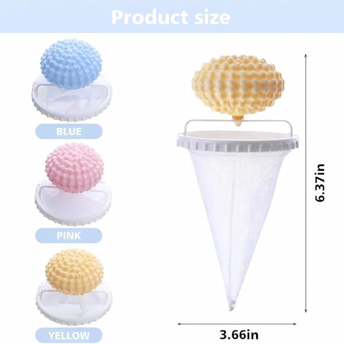 Washing Machine Lint Catcher, 3 Pack Pet Hair Remover for Laundry, Reusable Floating Hair Filtering Mesh Balls,Pink