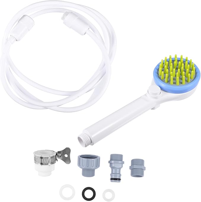 BESPORTBLE Pet Shower Sprayer with Massage Brush and Hose for Puppy Grooming Rain Like Bath Brush Suitable for Long Haired Dogs and Cats