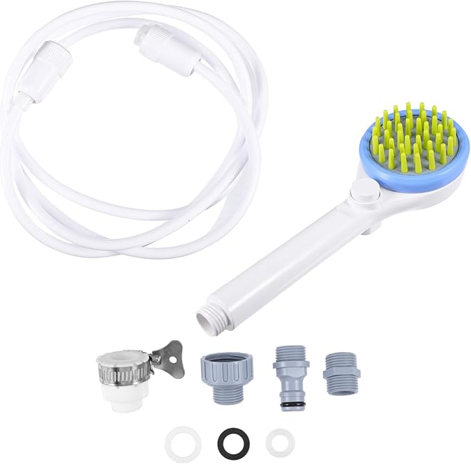 Portable Dog Shower Sprayer with Hose Abs Material Handheld Pet Bath Brush for Grooming Water Saving Puppy Shower Sprinkler Suitable for Long Haired Dogs and Cats