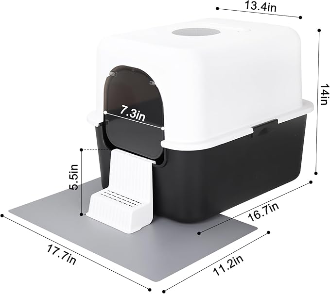 Sfozstra Black Enclosed Cat Litter Box with Lid - Lift-Off Buckle Lock for Easy Cleaning, High Sides Splash-Proof & Leak-Proof, Odor-Reducing with Deodorizer, Includes Sand Pedal, for Cats up to 8 lbs