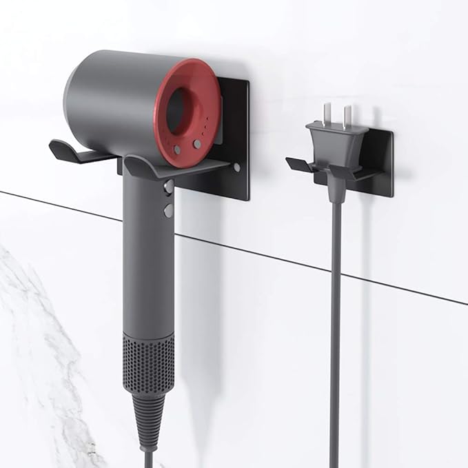 XIGOO Self Adhesive Hair Dryer Holder Wall Mounted - Adhesive Bathroom Hair Blow Dryer Rack Organizer Compatible with Supersonic Hair Dryers (Black)