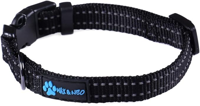 Max and Neo NEO Nylon Buckle Reflective Dog Collar - We Donate a Collar to a Dog Rescue for Every Collar Sold (X-Small, Black)