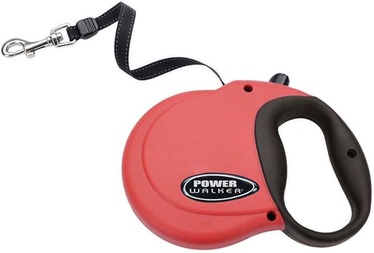 Coastal Pet Power Walker Dog Retractable Leash - Reflective Dog Leash - Stop-and-Release Control Button - Comfort Grip Handle - Red - Small