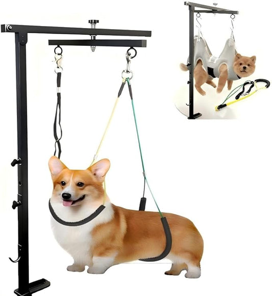 360 Rotatable Dog Grooming Arm with Clamp,Foldable Adjustable Height Dog Grooming Table Arm with Hammock and Restraint Dog Leashes,Pet Grooming for Small Medium Dogs at Home or Salon