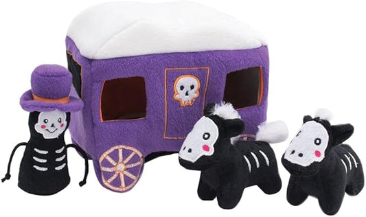 ZippyPaws Halloween Burrow Interactive Dog Toys - Hide and Seek Dog Toys and Puppy Toys, Colorful Squeaky Dog Toys, and Plush Dog Puzzles – Haunted Carriage