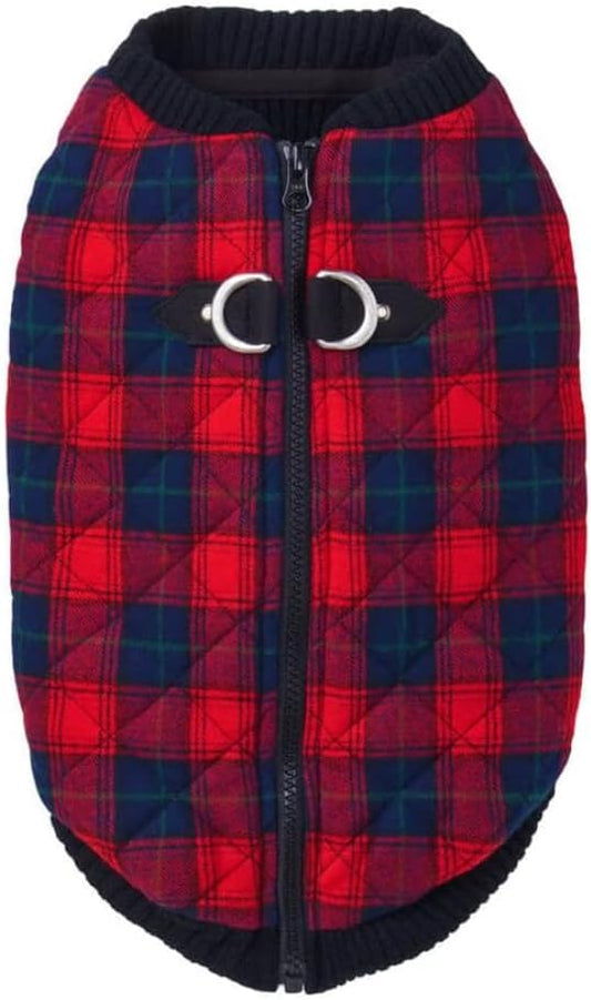 Gooby Fashion Vest Check Dog Jacket - Red Check, X-Large - Warm Zip Up Dog Bomber Vest with Dual D Ring Leash Water Resistant for Small to Medium Dogs