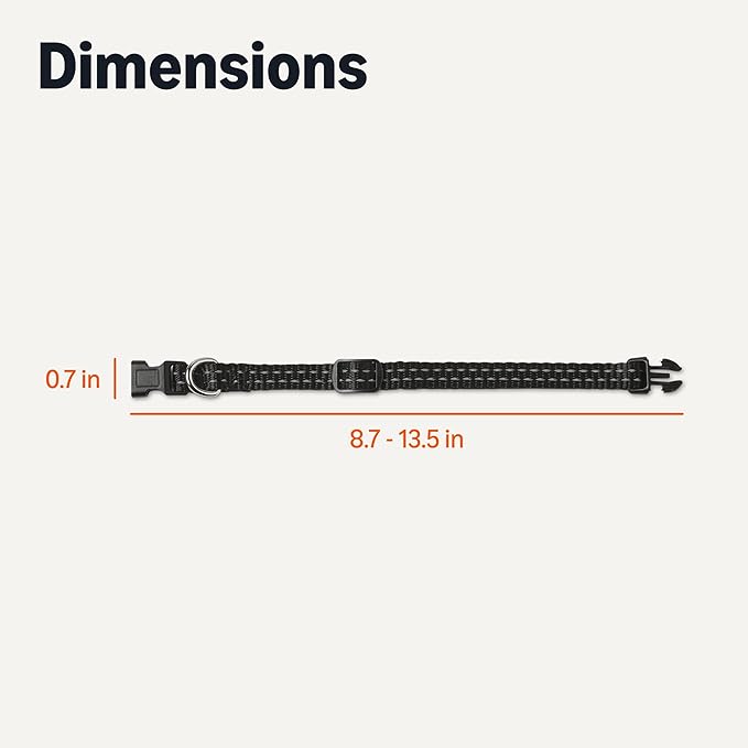Amazon Basics Polyester Dog Collar XS, Adjustable Length 8.7"-13.5", 0.7" W, Black