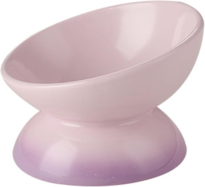 Cute Ceramic Tilted Food Bowls for Indoor Cats Cat Bowl Elevated Cat Bowls Whisker Friendly 6.1 Inch Wide 15° Raised Kitten Supplies Dishwasher and Microwave Safe Purple Cats Water Bowl