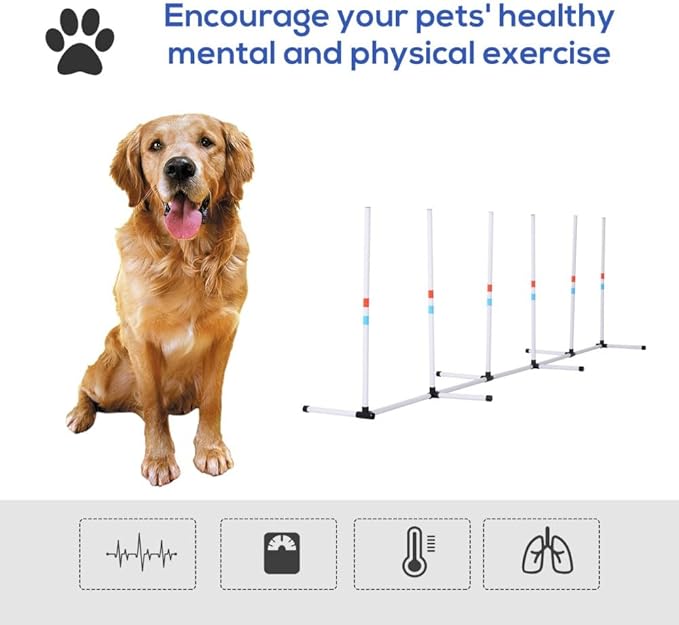 anwickjeff Dog Agility Training Equipment with Adjustable Obstacle Set,Weaves Poles and Storage Bag, Obstacle Course for Dogs Backyard Competitive (White, 2-in-1)