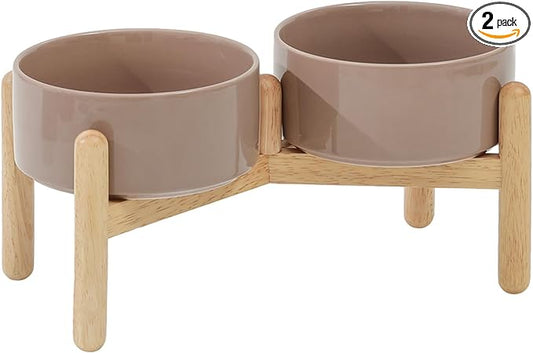 Havniva 6.1inch Ceramic Raised Dog Bowl with Stand, Double Dog Bowls Elevated for Small and Medium Breed Dog Food and Water Bowl Set Non-Slip Dog Dish Large Capacity Feeding Pet Water Bowl