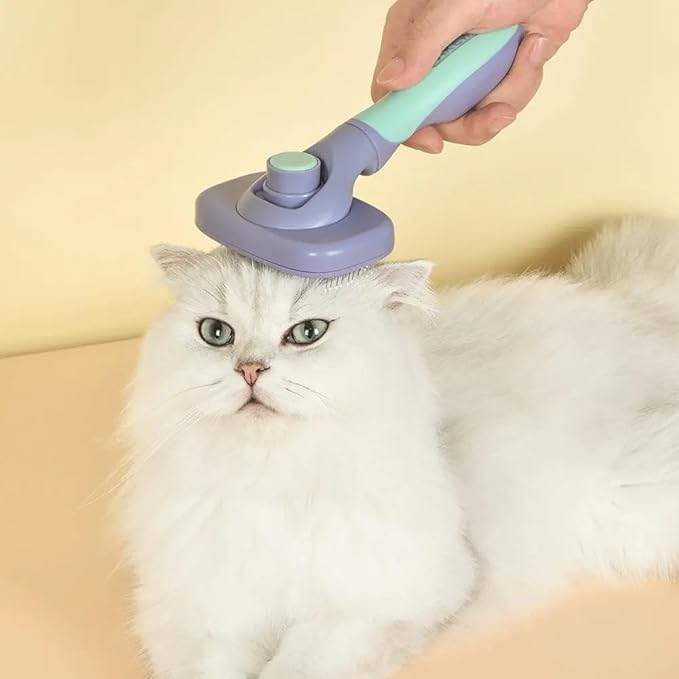 One for Pets Self-Cleaning Dog and Cat Slicker Brush, Cat Brush with Release Button, Indoor Cats Shedding, for Cat and Dog Grooming (Purple & Blue)