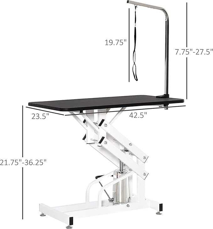 Pet Grooming Table for Large Dogs, Hydraulic Heavy Duty Dog Grooming Table with Adjustable Overhead Arm and Noose, 42.5''/Black