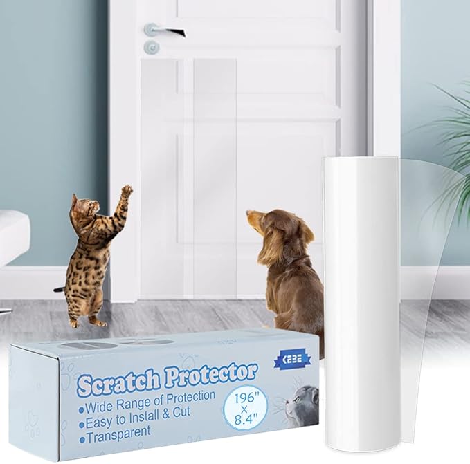 KEBE Door Scratch Protector, Clear Premium Furniture Guard, 196 x 8.4 Inch Cat Dog Scratch Shield Protector, Durable Anti-Scratch Vinyl Door Cover Protects Walls & Furniture