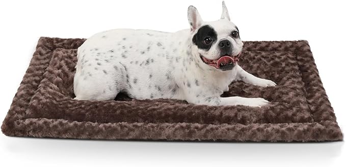 Washable Dog Bed Reversible Dog Beds for Crate Soft Fluffy Kennel Pad Anti-Slip Pet Sleeping Mat for Large Jumbo Medium Small Dogs (Brown, 36.00" x 23.00" x 1.50")