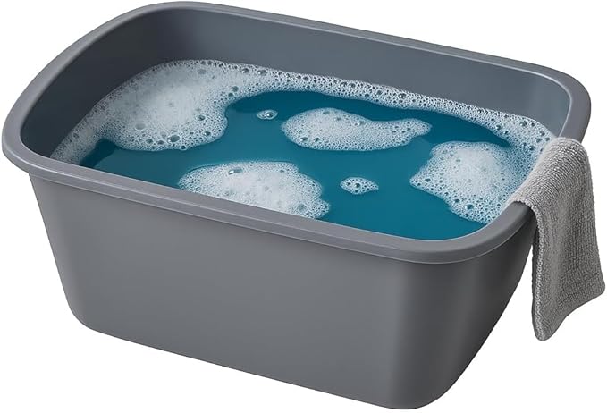Vakly Wash Basins – Rectangular Plastic Hospital Bedside Soaking Tub - Small 7 Qt Graduated Bucket - Portable Washbasin for Washing, Cleaning, Foot Bath, Dishes, Face Cleansing Bowl (24)
